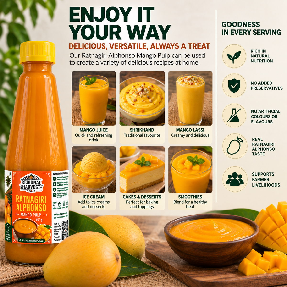 Ratnagiri Alphonso Mango Pulp – serving ideas and benefits