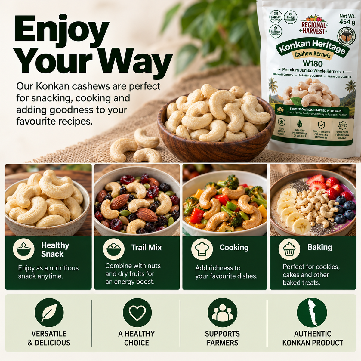 Konkan Cashew W180 – serving and usage ideas