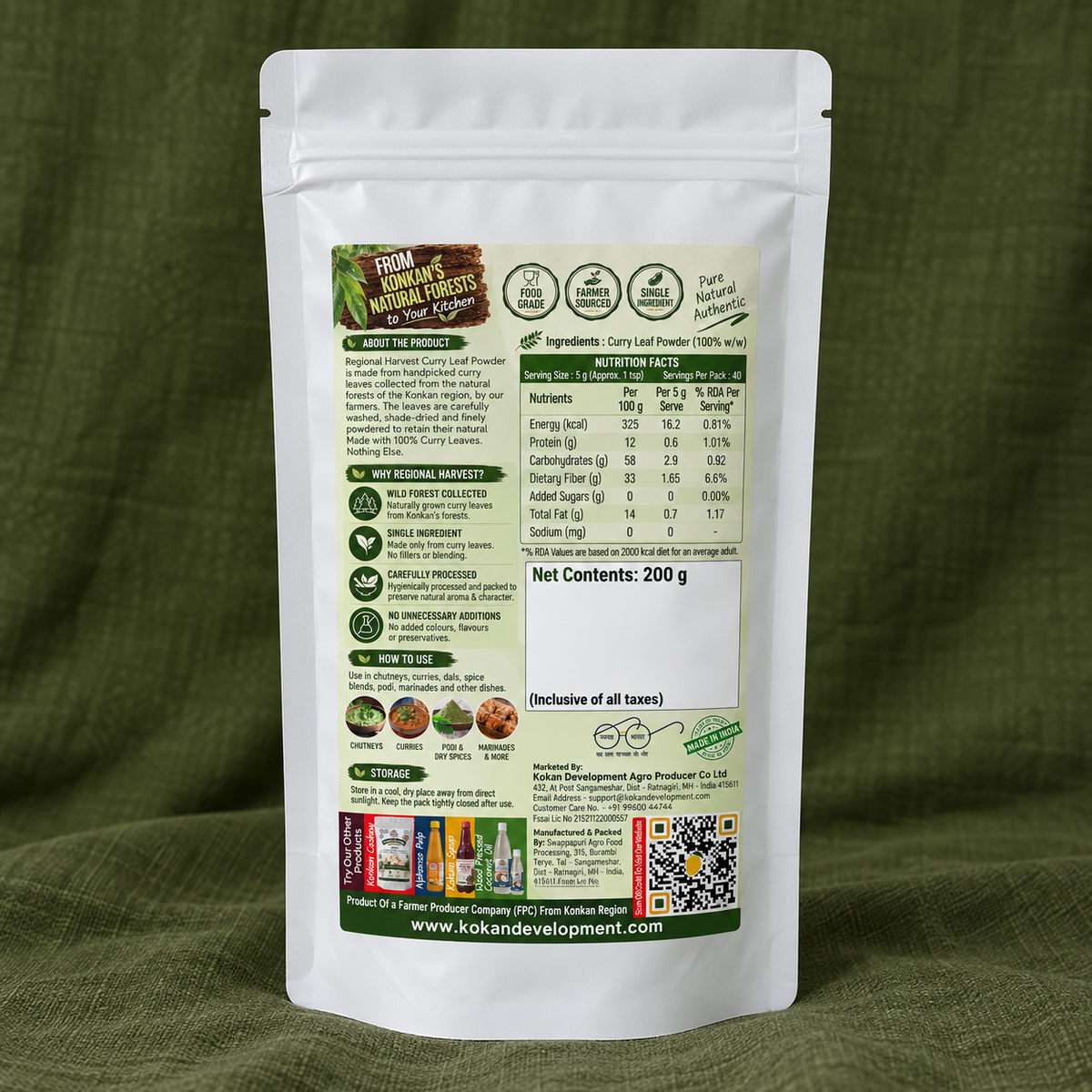 Regional Harvest Curry Leaf Powder 200 g – back view