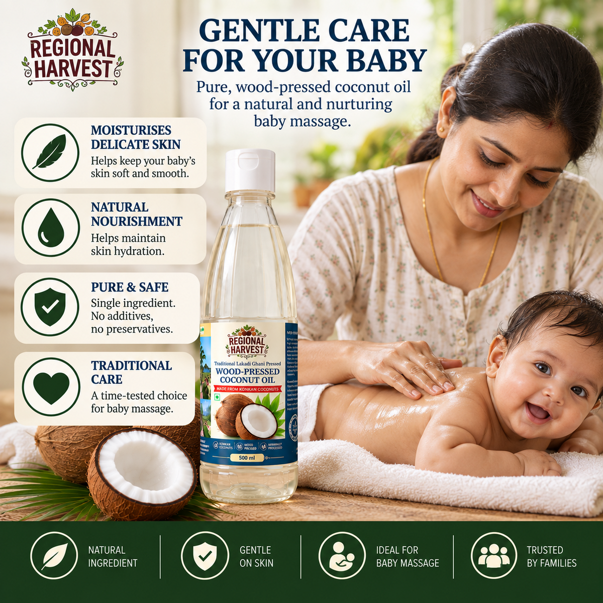 Wood Pressed Coconut Oil – gentle care for baby massage