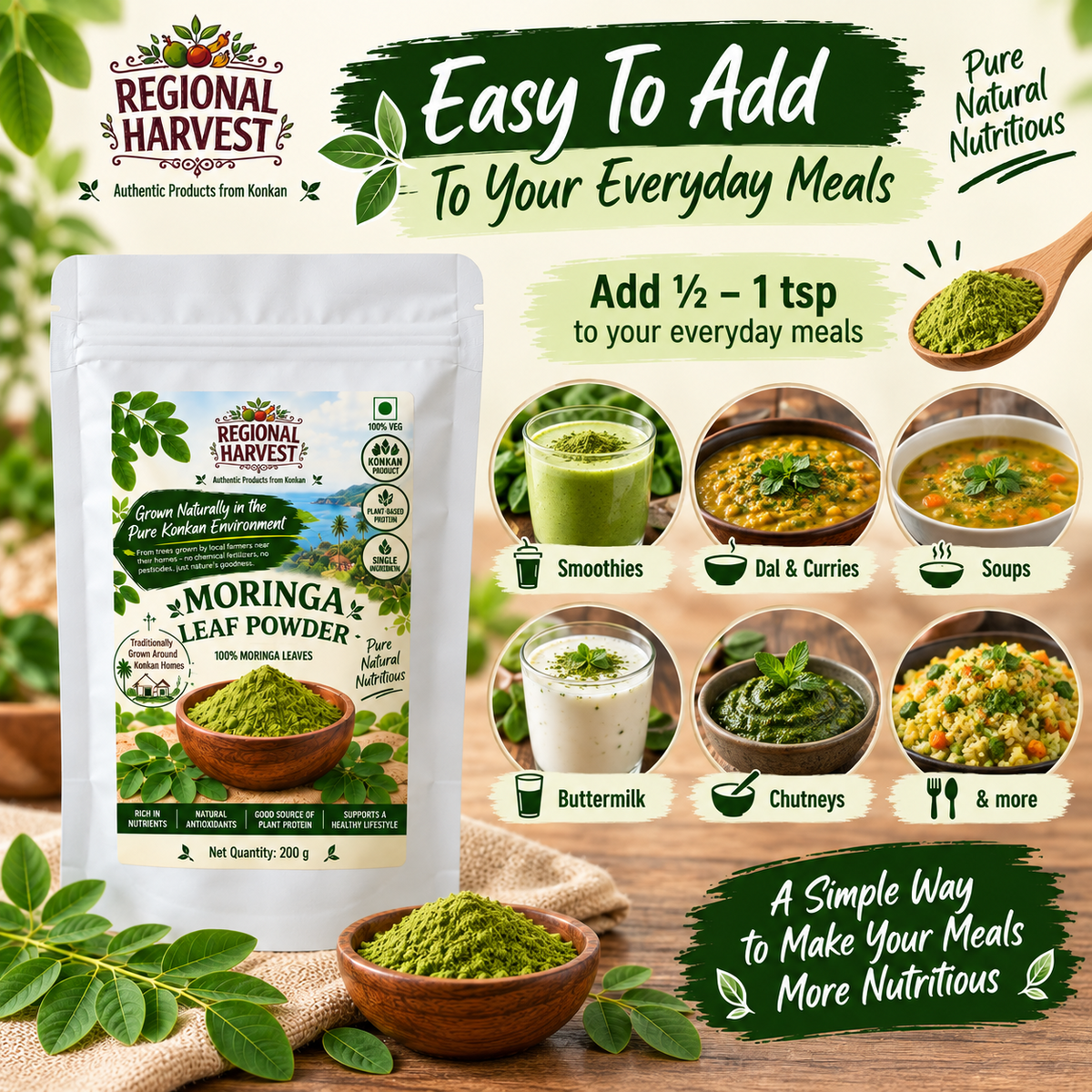 Moringa Leaf Powder 200 g – Easy to Add to Everyday Meals
